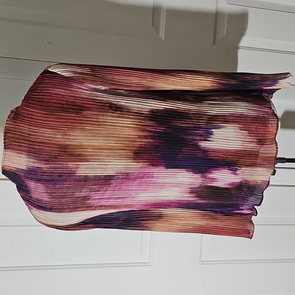 Banana Republic Red Pink Blanched Pleated Mandarin Collar Blouse Tye Die Ambre M - Picture 5 of 9